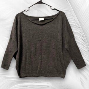 VILA Dark Gray Batwing Sleeve Knit Sweater Lightweight Dolman Top Size L